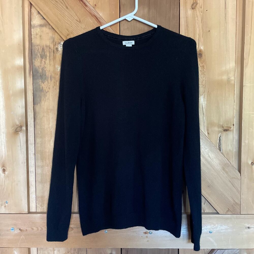 LL Bean Women's Size S Black 100% Cashmere pullover crew neck sweater, Soft